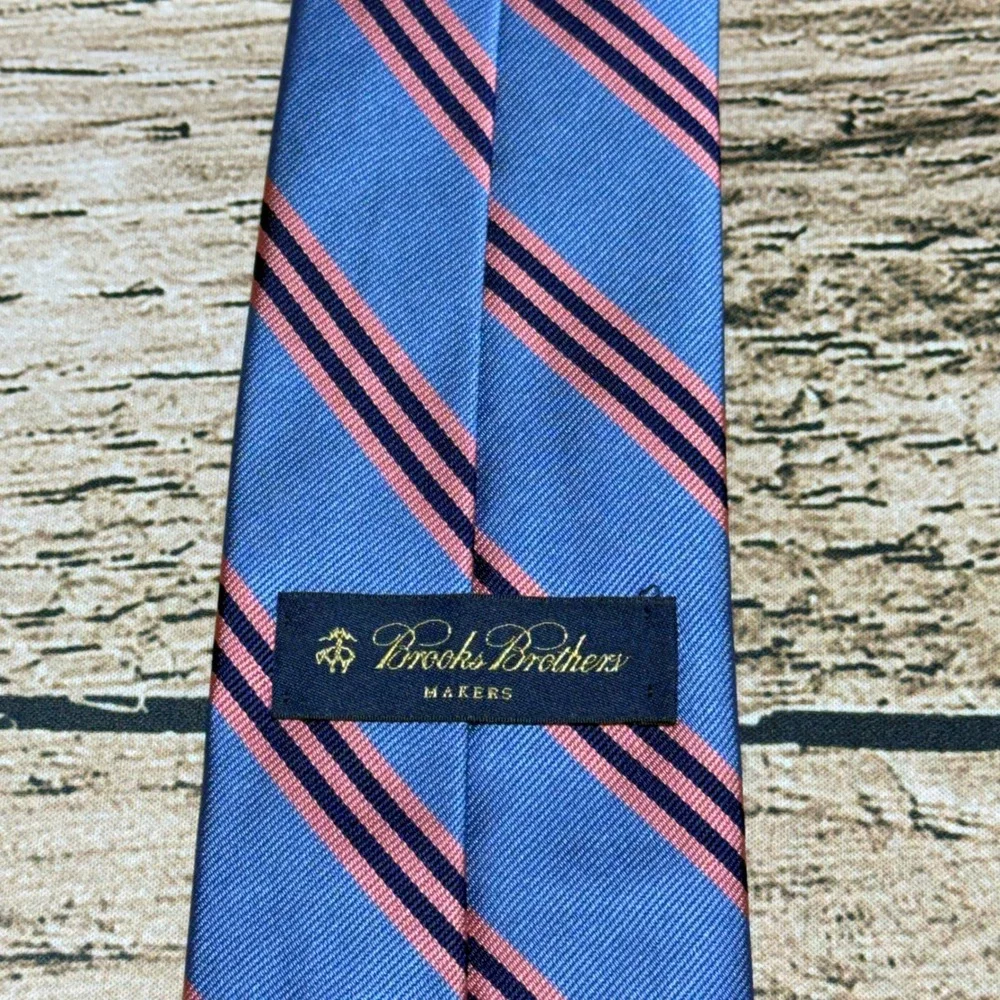Brooks Brothers Tie Repp Stripe Blue Pink Navy Makers Woven Silk NWT